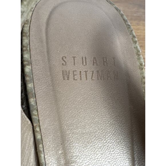 Stuart Weitzman 9.5 Nude Snakeskin Leather Peep Toe Cork Wedge Slingback Sandals - Picture 6 of 12